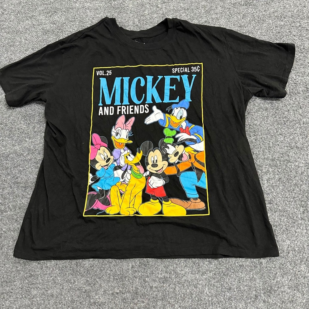 Disney T-Shirt Womens XL Black Mickey and Friends Graphic Short Sleeve Crewneck